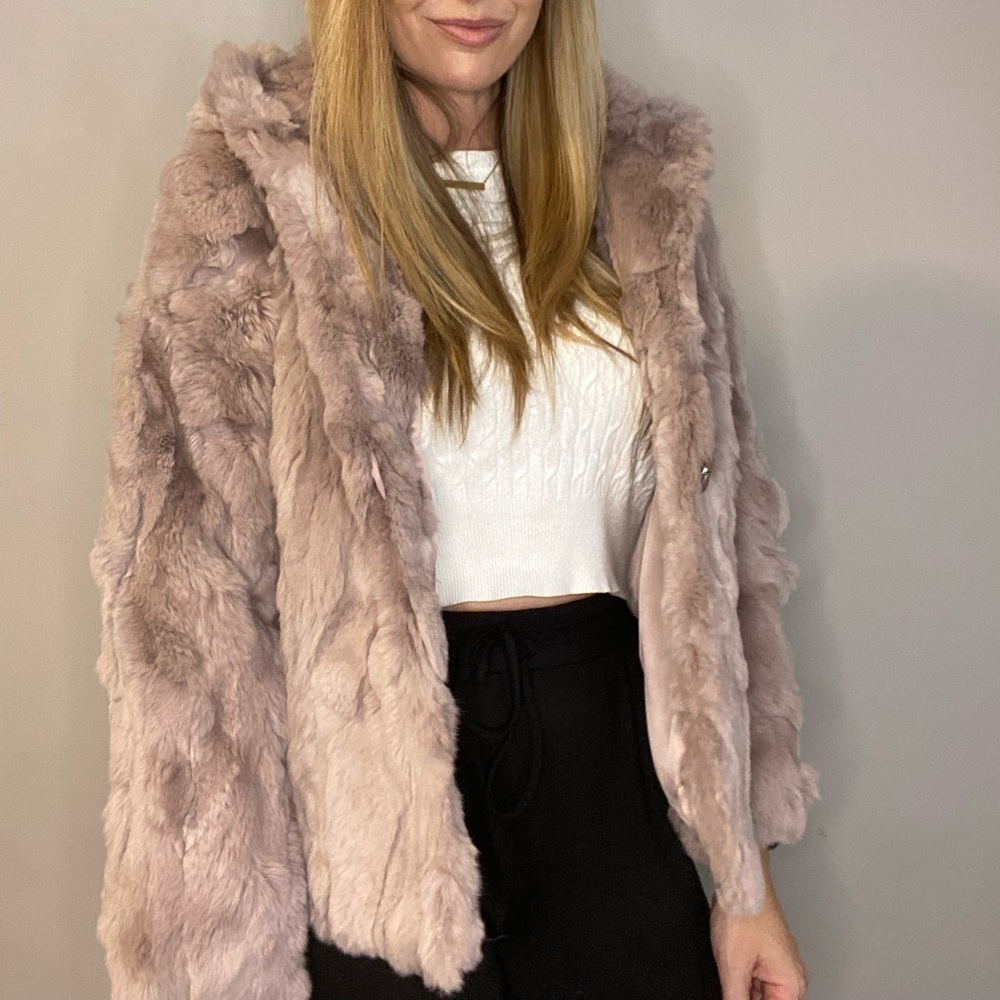 Heartloom Rex Rabbit Fur Coat (dusty rose) XS
